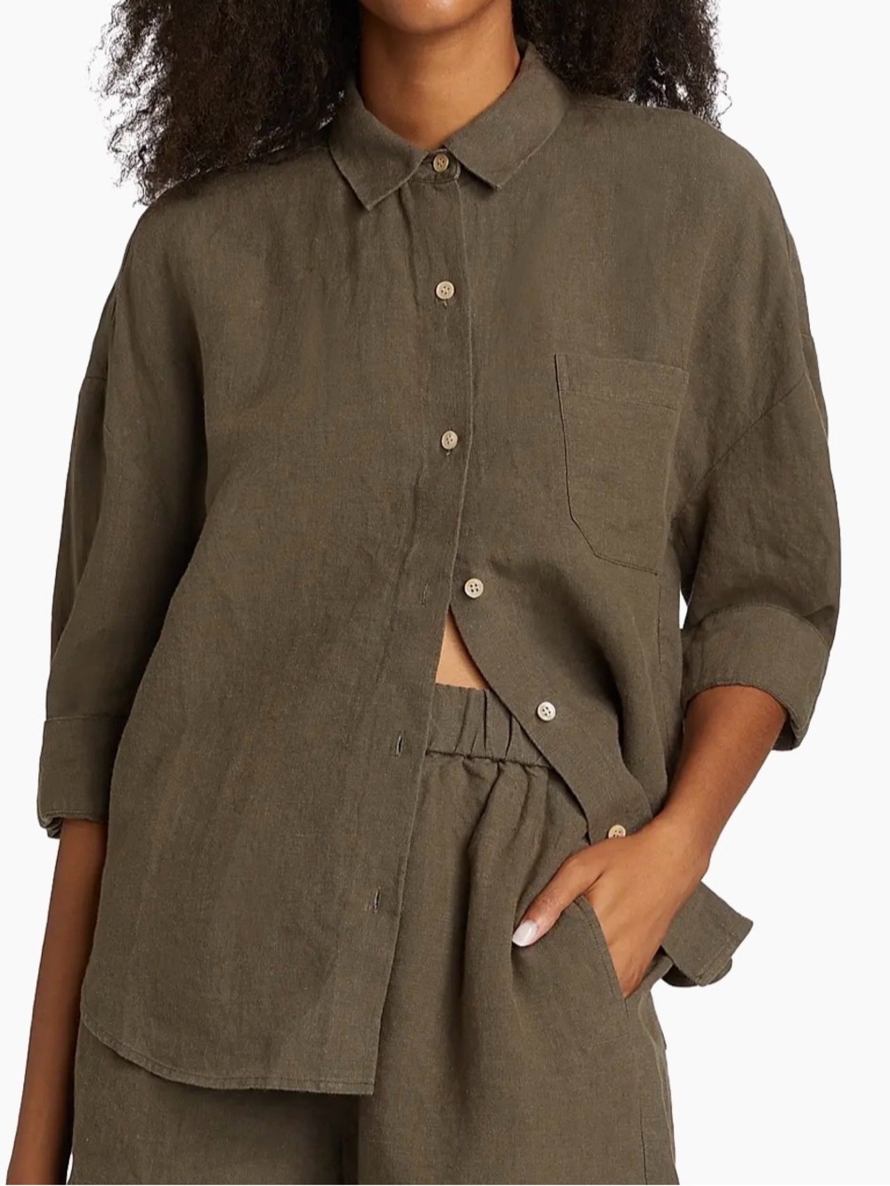 Jenni Kayne Linen Logan Shirt in Dark Moss, Size XS